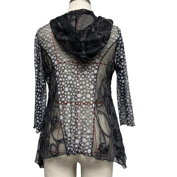 Vine Street Womens Size S Sheer Mesh Polka Dot 3/4 Sleeve Cardigan - Picture 5 of 5